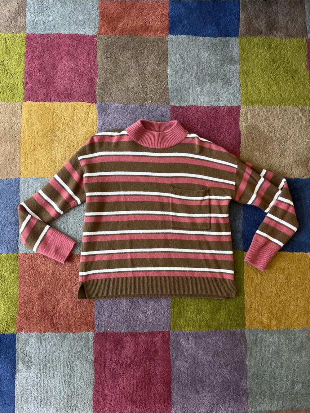 Madewell Brown & Cream Striped Turtleneck Sweater